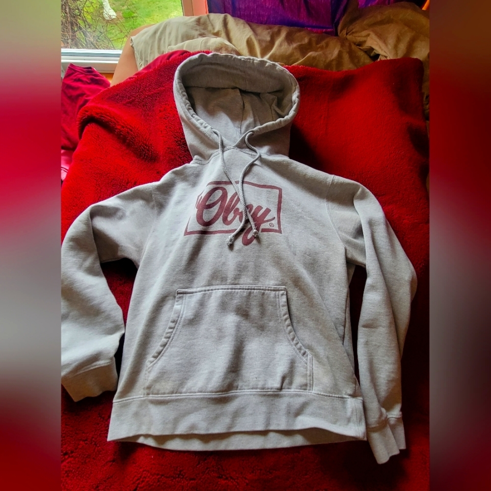 Obey Gray Hoodie with Maroon Logo